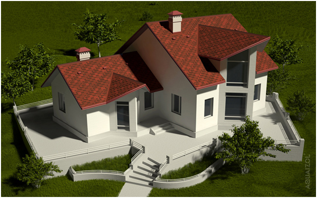 Дом с битумной черепицей Aquaizol на крыше