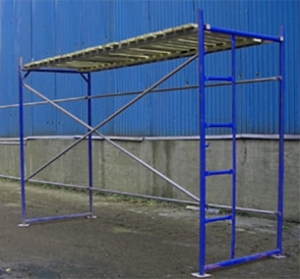 На фото - Строительные леса синего цвета Фото - Строительные леса